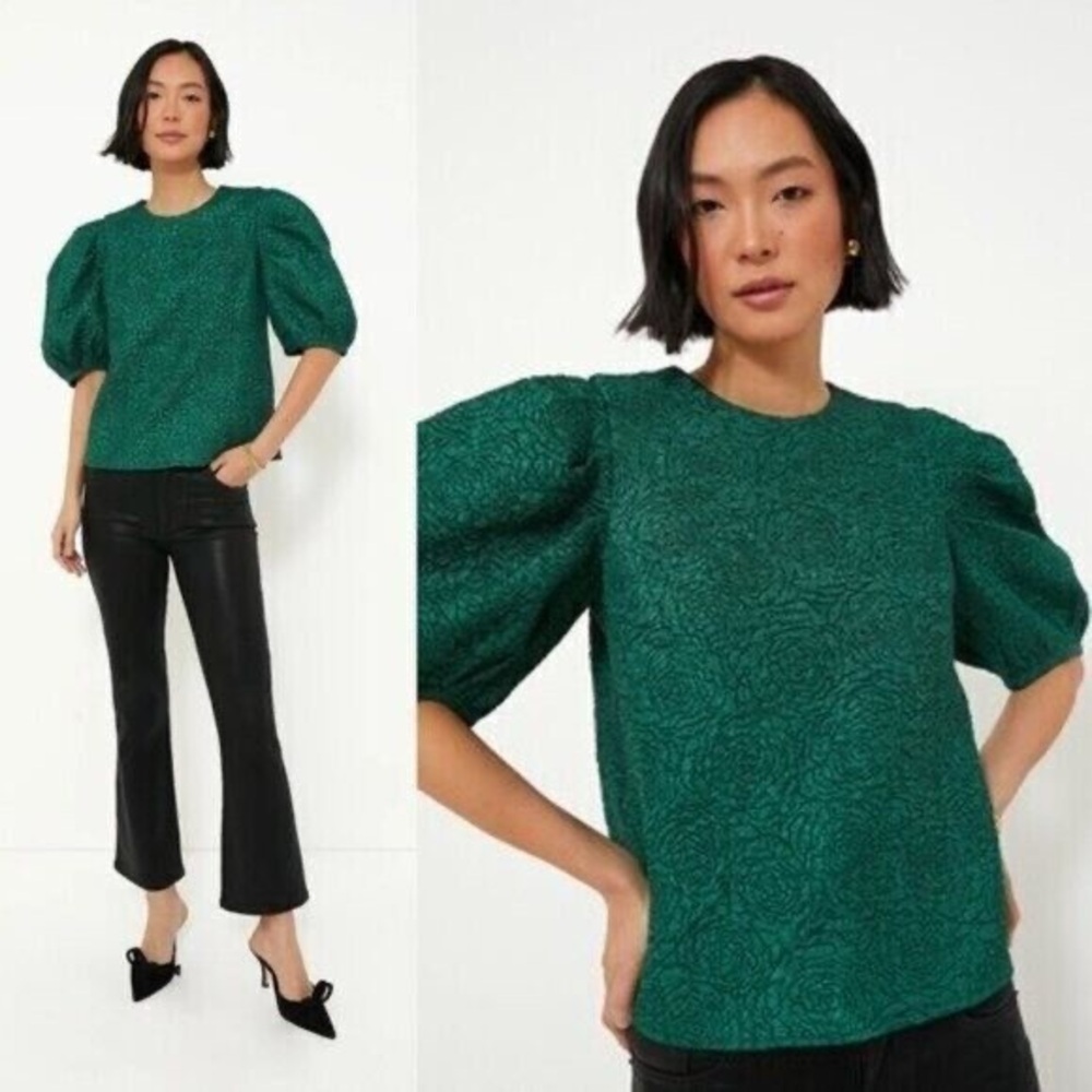 NWT Hyacinth House Green Jacquard Noelle Blouse Size Small